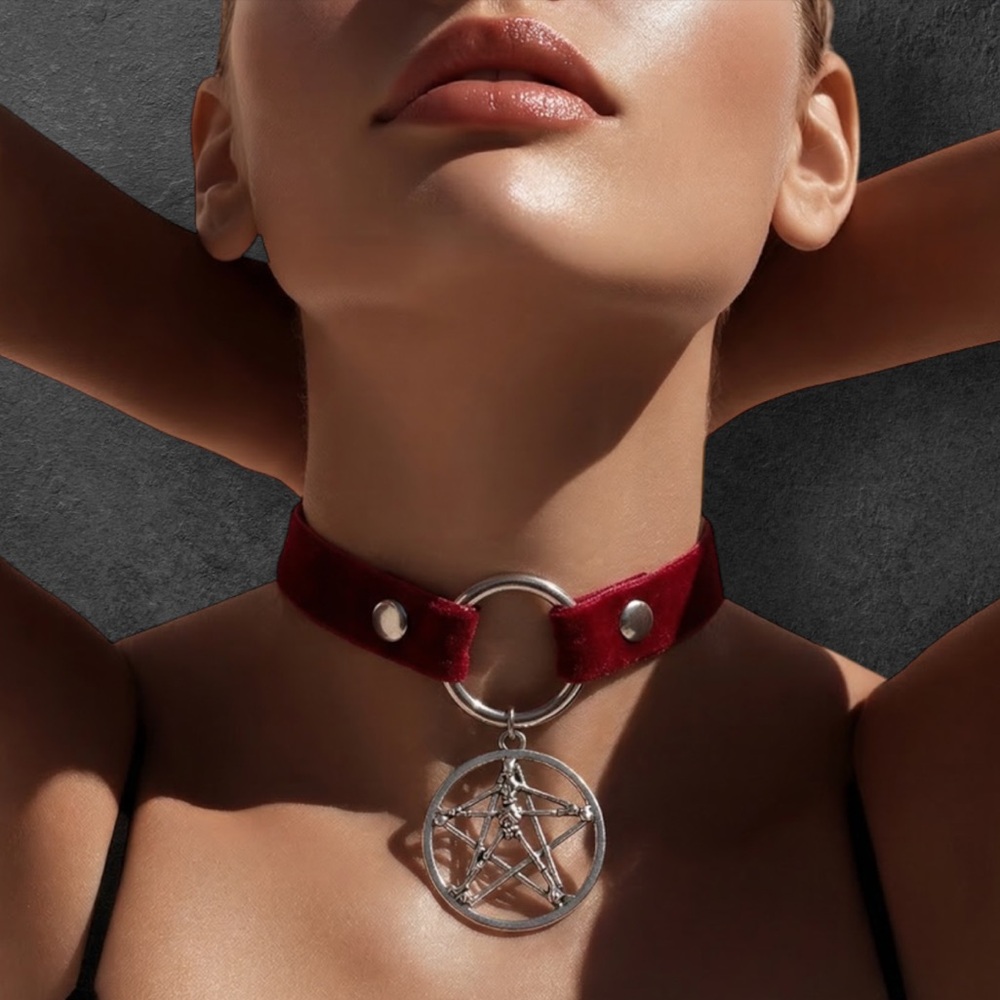 2 for $30 💟Skeleton Pentagram Deep Red Velvet Choker